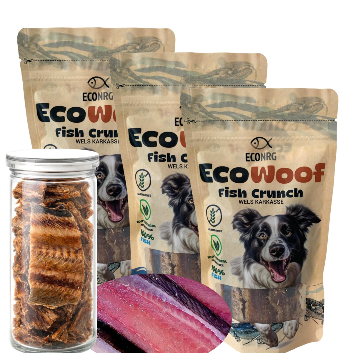 FISH CRUNCH | Welsstreifen | 3×100g | Belohnung für Hunde