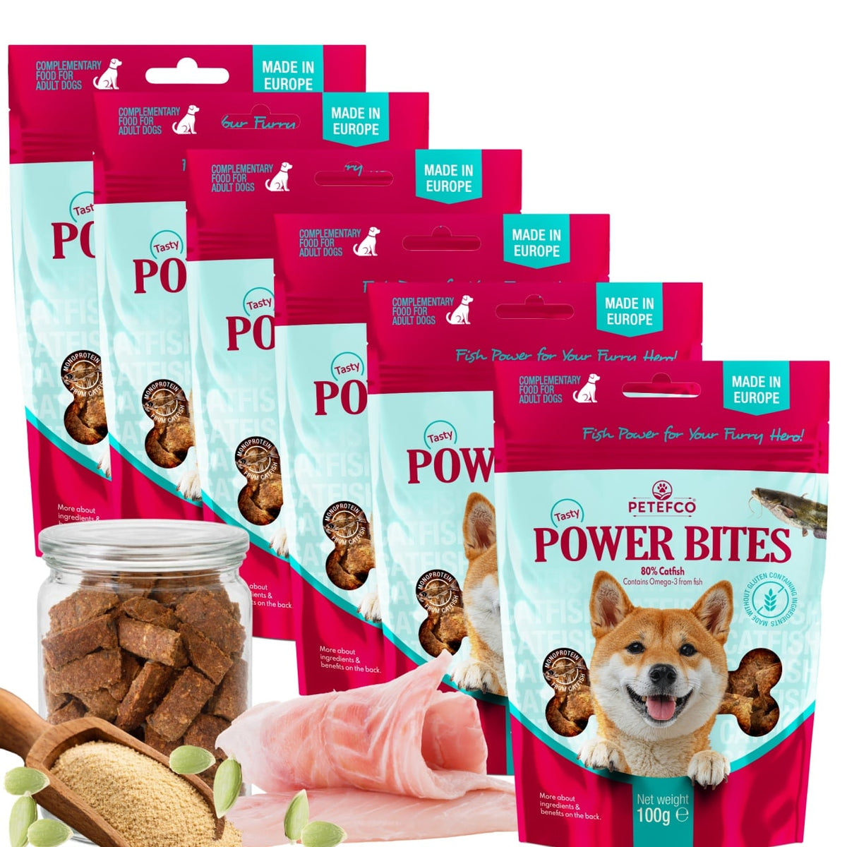 PETEFCO | POWER BITES | 80% Fisch | 6x100g | Belohnung für Hunde