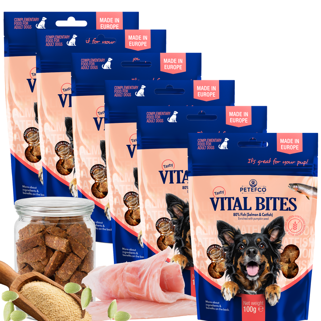 PETEFCO | VITAL BITES | 80% Fisch | 6x100g | Belohnung für Hunde