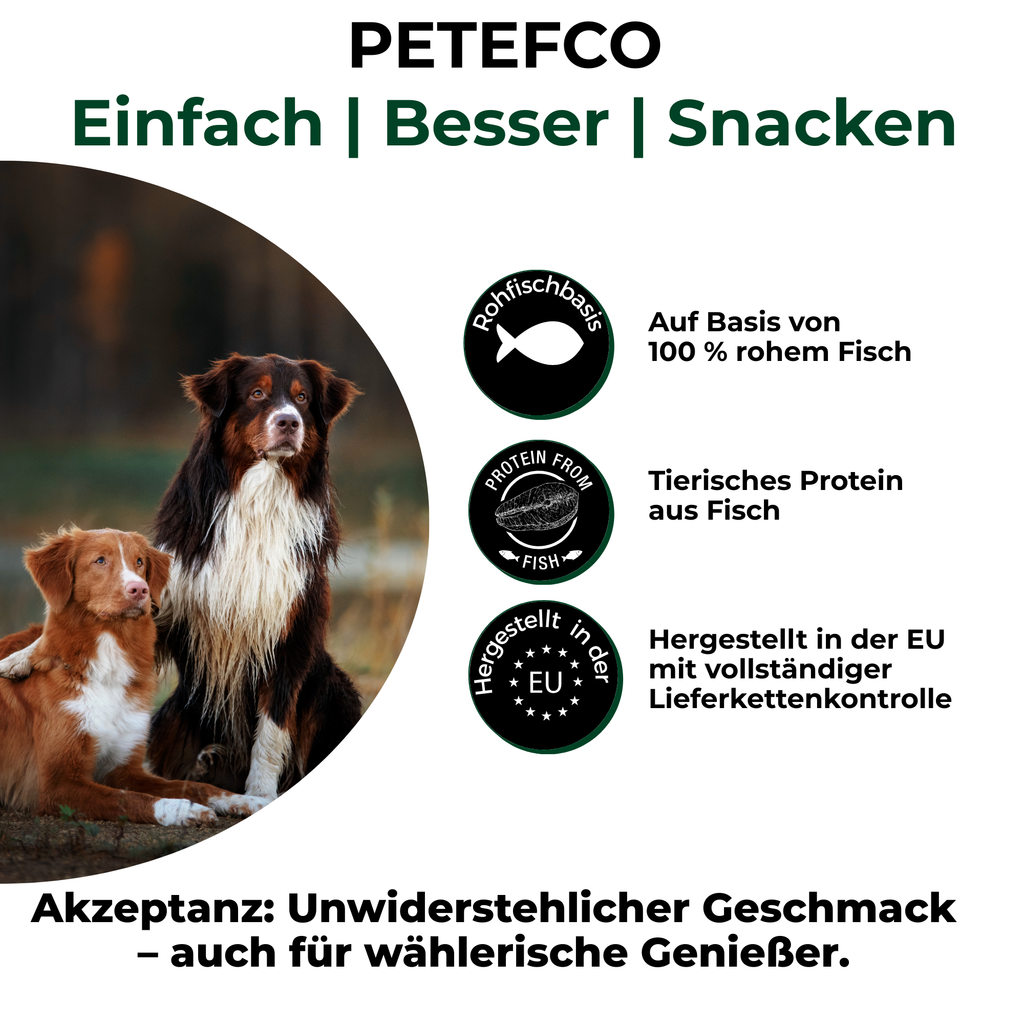 PETEFCO | ACTIVE BITES | 80% Poisson | 6x100g | Récompense pour chiens