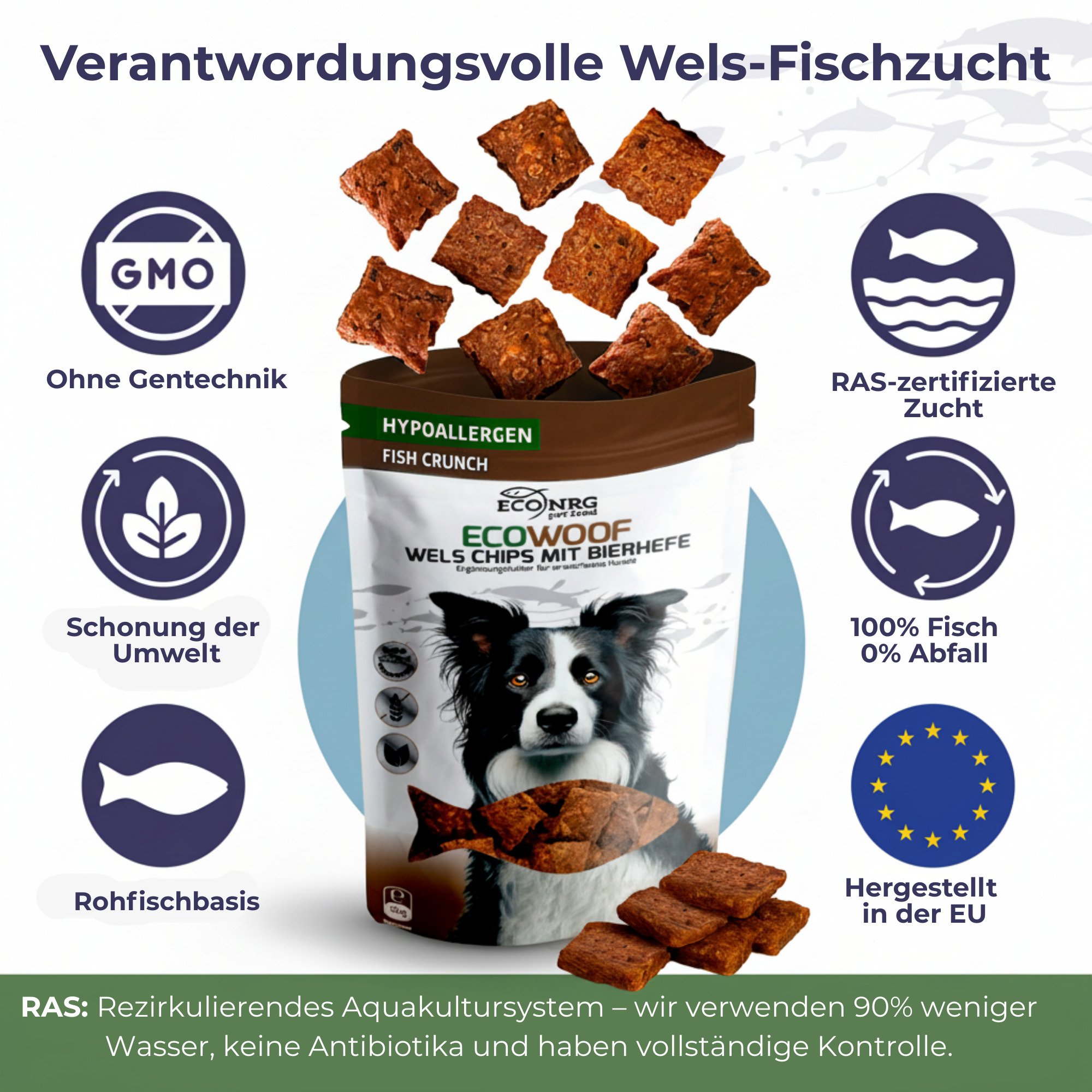 Chips de poisson-chat à la levure de bière | 3x125g | friandise pour chiens
