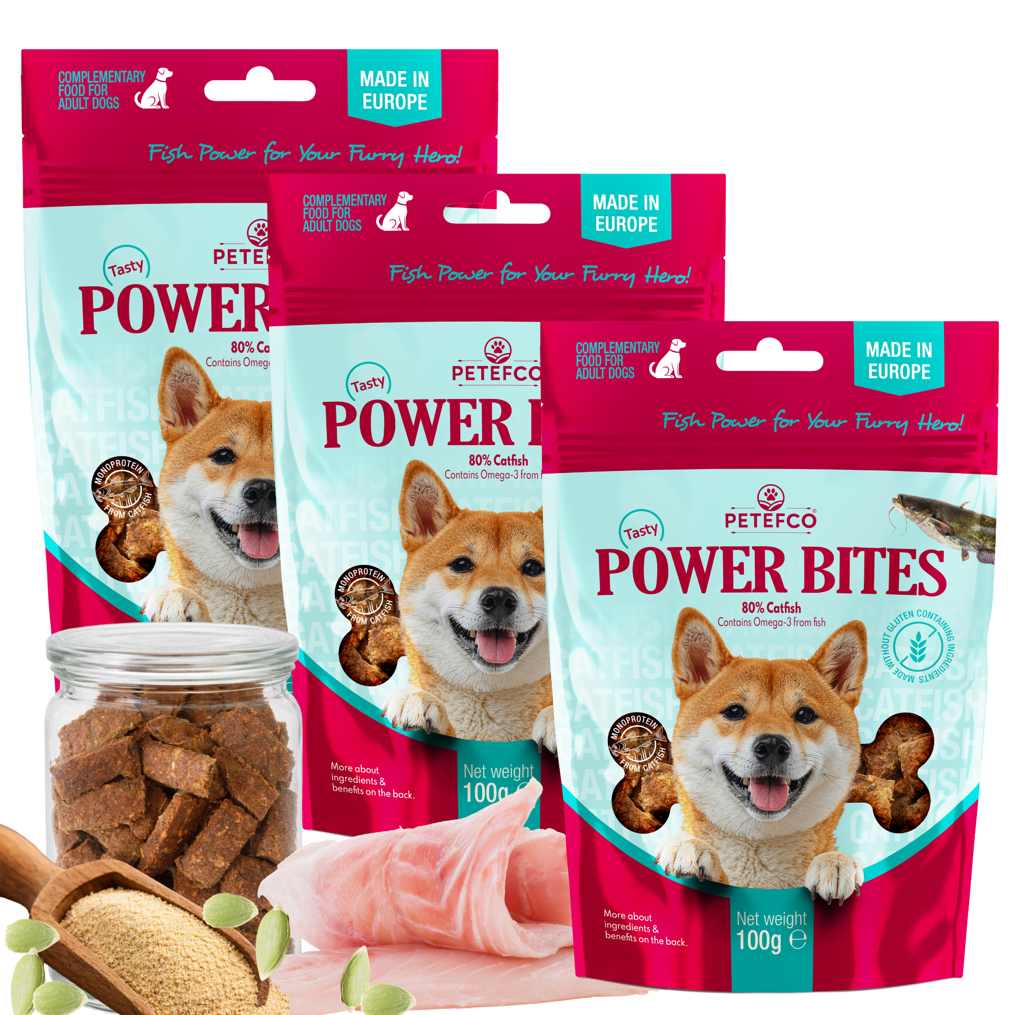 PETEFCO | POWER BITES | 80% Fish | 6x100g | recompensa pentru caini