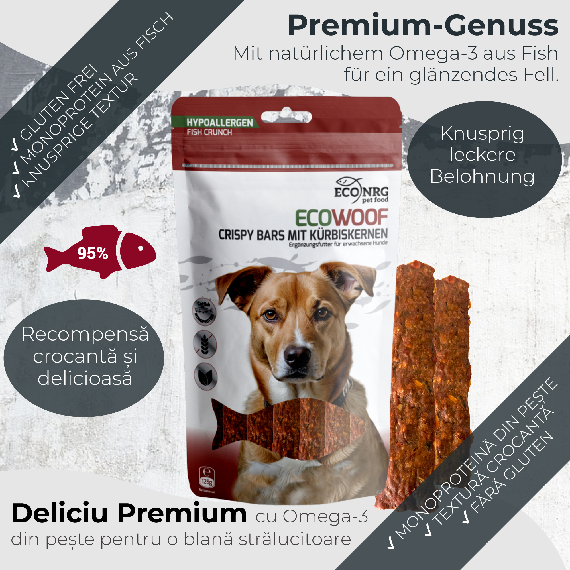 Crispy Bars cu semințe de dovleac | 3x125g | recompensa pentru caini