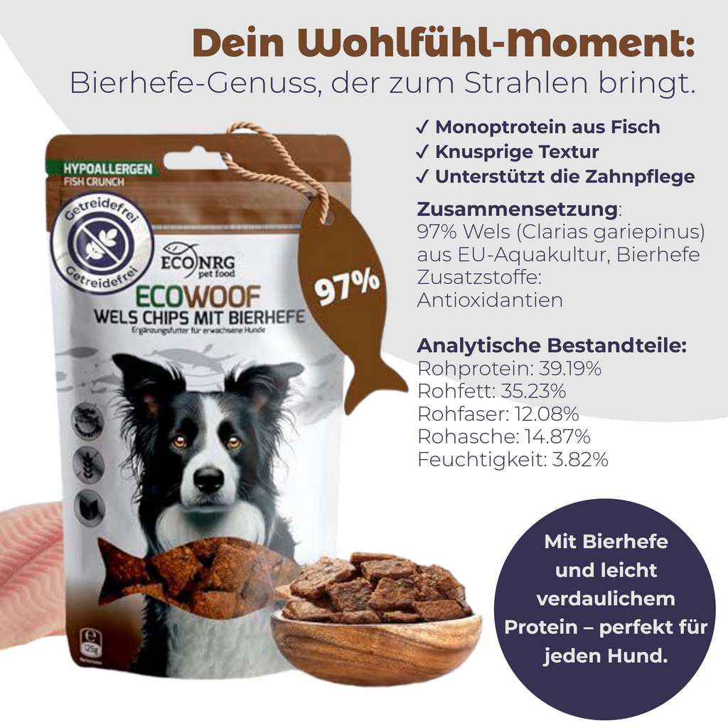 Chips aus Wels – TRIO | Pur, Kürbis & Bierhefe | 6x125g | Belohnung für Hunde