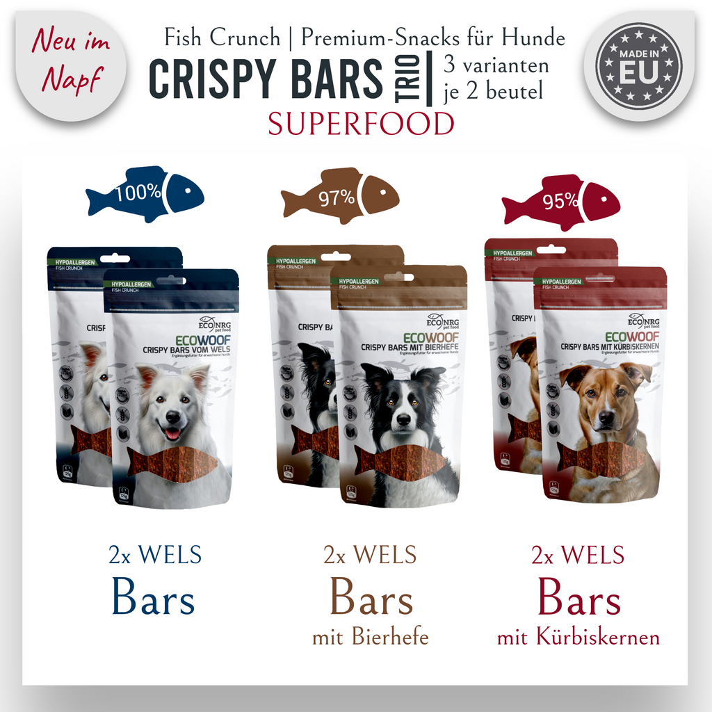 Crispy Bars din somn – TRIO | Simplu, Dovleac & Drojdie de bere | 6x125g | recompensa pentru caini