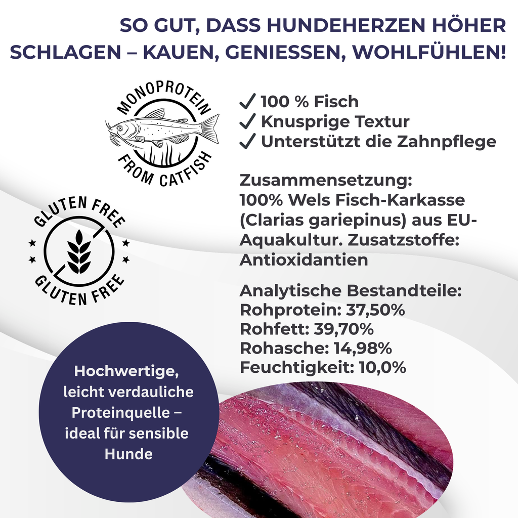 FISH CRUNCH | Filet de silure | 3×100g | Récompense pour chiens